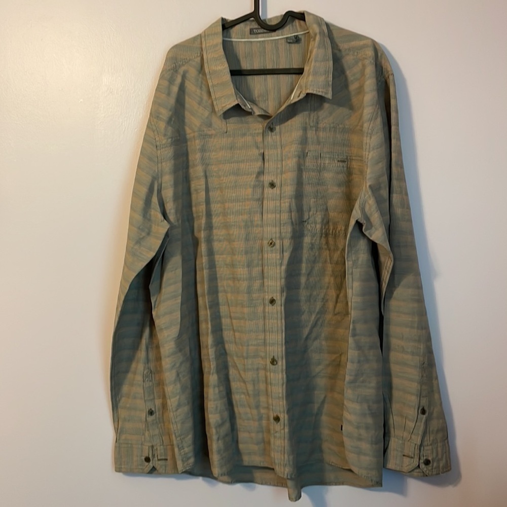 Toad & Co Striped Tiny Houndstooth “Rainbow” Button Down Shirt size XXL